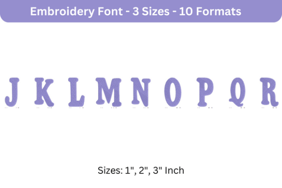 Purevain Font Uppercase J to R Review for Apparel Embroidery